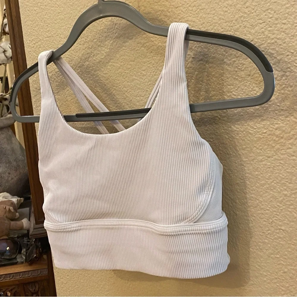 LULULEMON Women White Ribbed Criss Cross Back Sports Bra Size 6